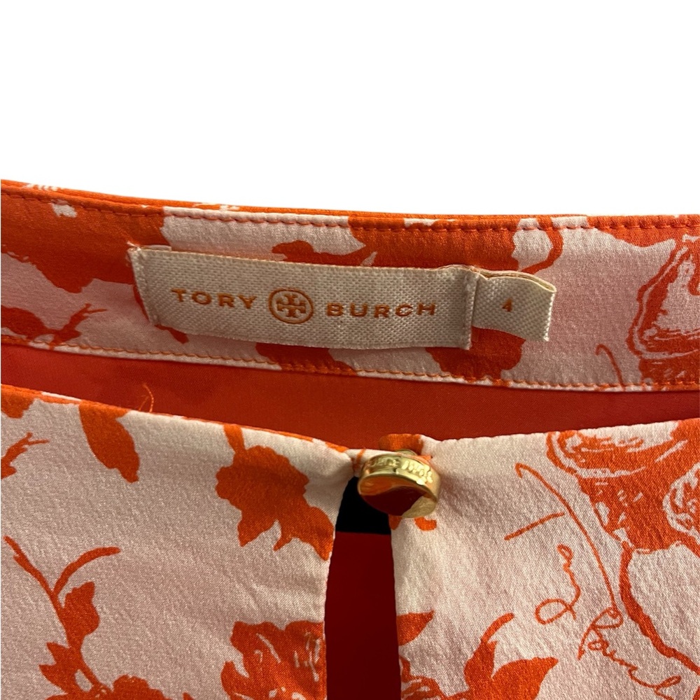 Tory Burch Silk Orange Floral Key Hole Long Sleeve Shift Dress - Picture 6 of 10